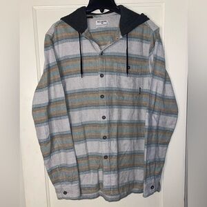 Billabong Men's Baja Flannel Long Sleeve Hooded Shirt Large 100% Cotton Stretch